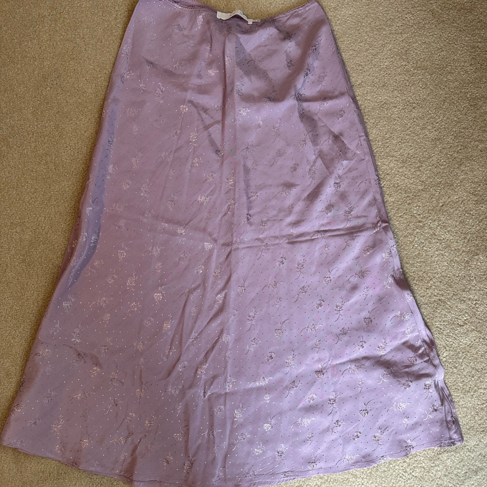 Lilac Purple A-Line Midi Skirt with floral design